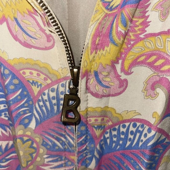 Bogner Vintage Womens Bomber Jacket Size 12 Silk Viscose Blend Floral 90s Beige - Picture 3 of 9